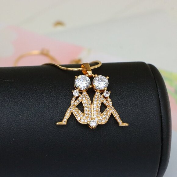 "Gemini Zodiac Rose Gold Pendant with Twin Sparkling CZ Accents, XPPT1543 - Picture 6 of 13